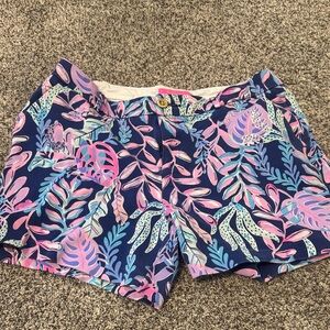 Lilly Pulitzer Blue and Pink Leaf Print Shorts